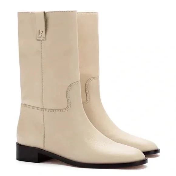 NEW Larroude Barb Boots Ivory Floater Womens 7 Boho Cottagecore Chic Designer - Picture 1 of 11
